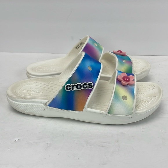 Classic Crocs women’s size 8 Solarized Sandal white tie dye slides - Picture 1 of 9